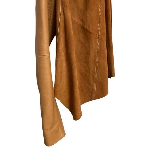 Hinge Tan Leather Suede Drappy Open Front Jacket Size Small - Picture 4 of 8
